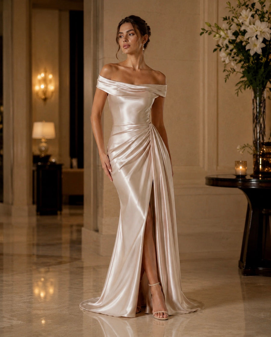 The Celeste Draped Satin Gown