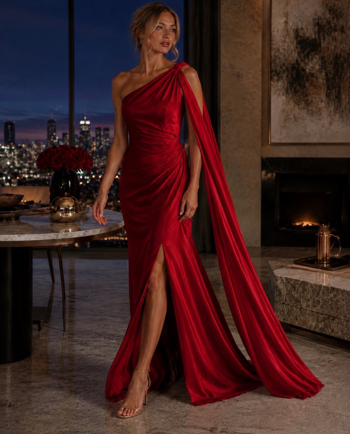 The Ruby Noelle Cape Gown